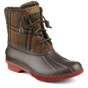 Sperry Saltwater Brown Plaid Duck Boots, Women's Size 7.5